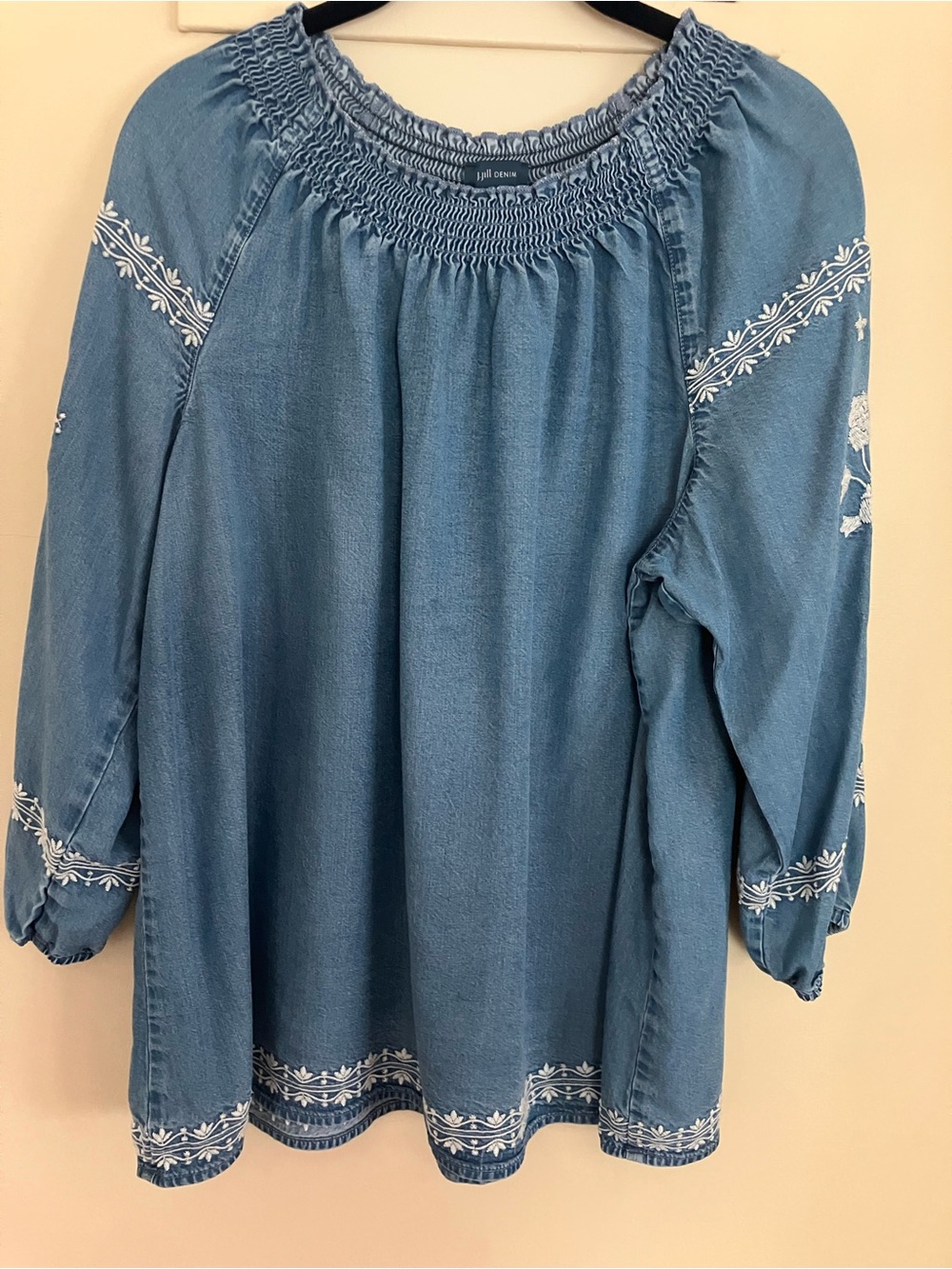 J. Jill Light Blue Embroidered Peasant Blouse